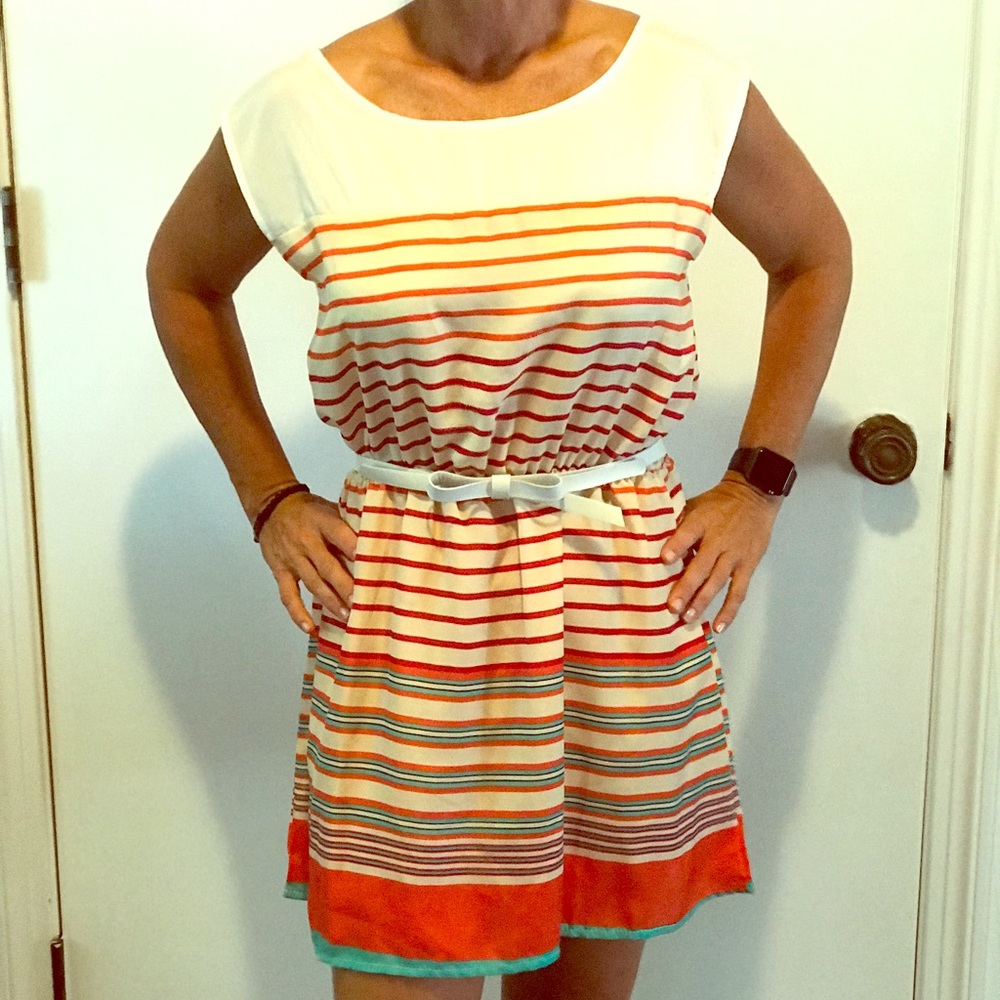 One Piece Super Light Fabric Striped Belted Dress